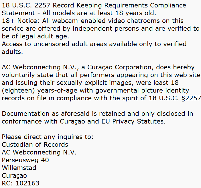 18 U.S.C. § 2257 Compliance